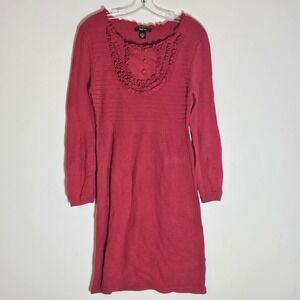 Style & Co Dress Womens Large Red Knit Sweater Ruffle Bib Long Sleeve Textured L